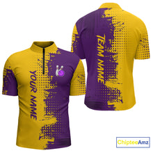 Load image into Gallery viewer, Yellow and Purple Bowling Polo, Quarter Zip shirts for Men Custom Bowling Team Jerseys NQS10222
