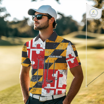 Maryland Flag Golf Clubs Mens Golf polo shirt Custom patriotic Mens golf top, personalized golf gifts NQS10382