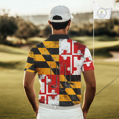 Maryland Flag Golf Clubs Mens Golf polo shirt Custom patriotic Mens golf top, personalized golf gifts NQS10382
