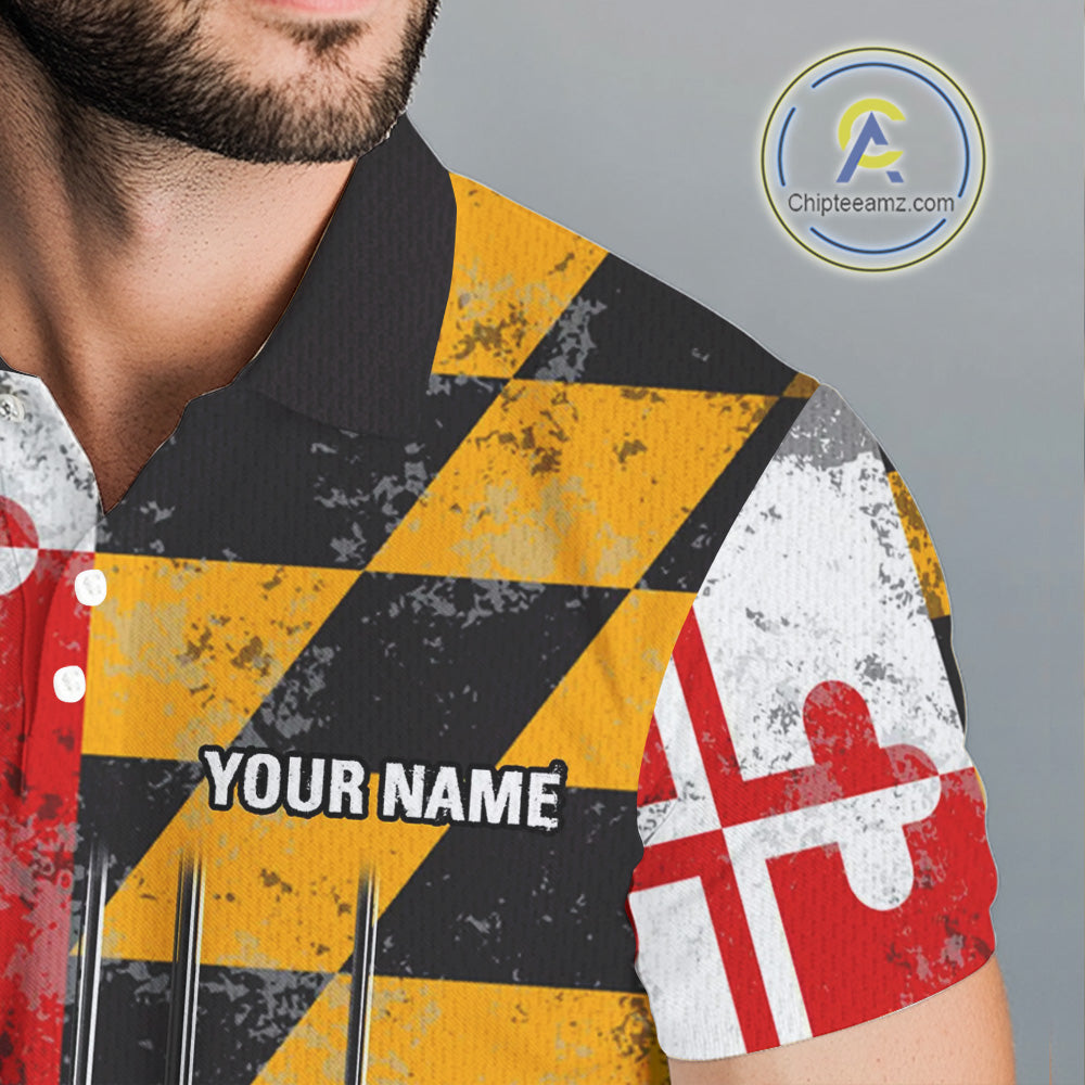 Maryland Flag Golf Clubs Mens Golf polo shirt Custom patriotic Mens golf top, personalized golf gifts NQS10382