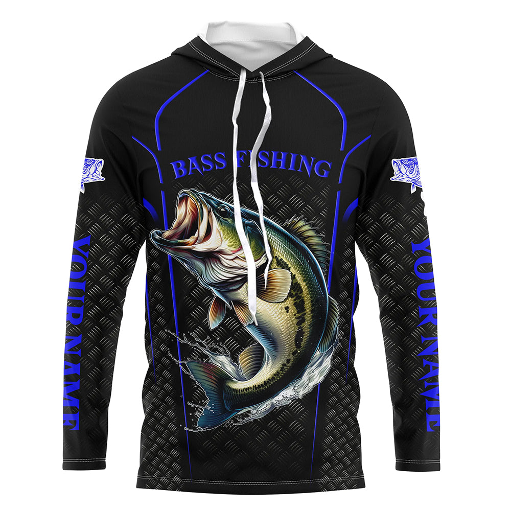 Blue Black Bass fishing shirts custom UV protection long sleeve fishing shirt, Bass tournament jerseys NQS5146