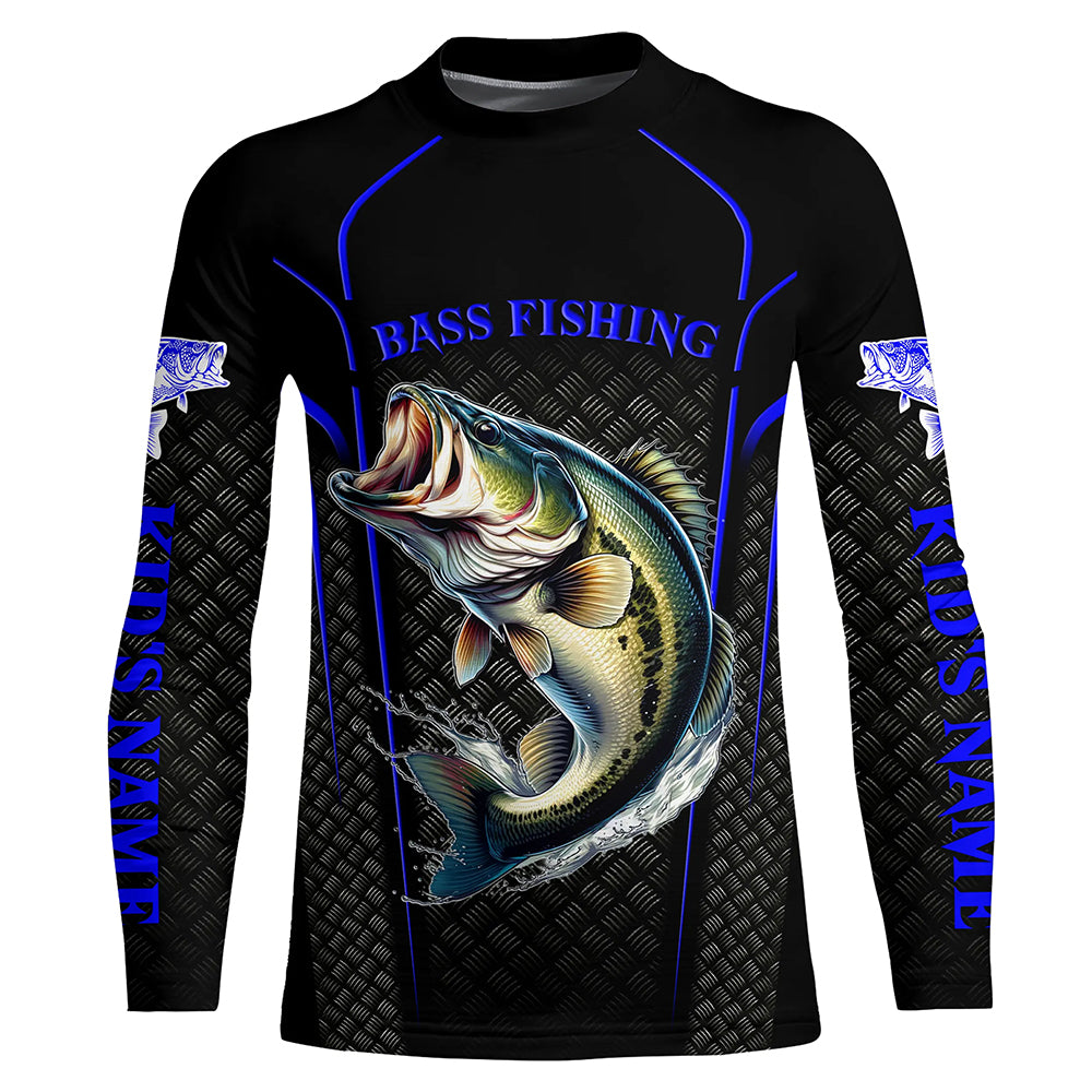 Blue Black Bass fishing shirts custom UV protection long sleeve fishing shirt, Bass tournament jerseys NQS5146