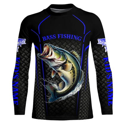 Blue Black Bass fishing shirts custom UV protection long sleeve fishing shirt, Bass tournament jerseys NQS5146
