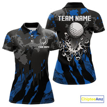 Load image into Gallery viewer, Black and Blue Camo pattern Womens Golf Polo Shirts custom ladies golf tops, cool golf gifts NQS9826