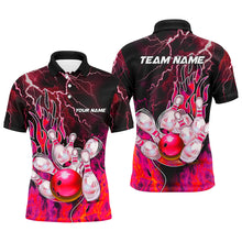 Load image into Gallery viewer, Men Bowling Polo, 1/4 Zip Shirt Custom red lightning thunder Bowling Team Jersey, gift for Bowlers NQS8175