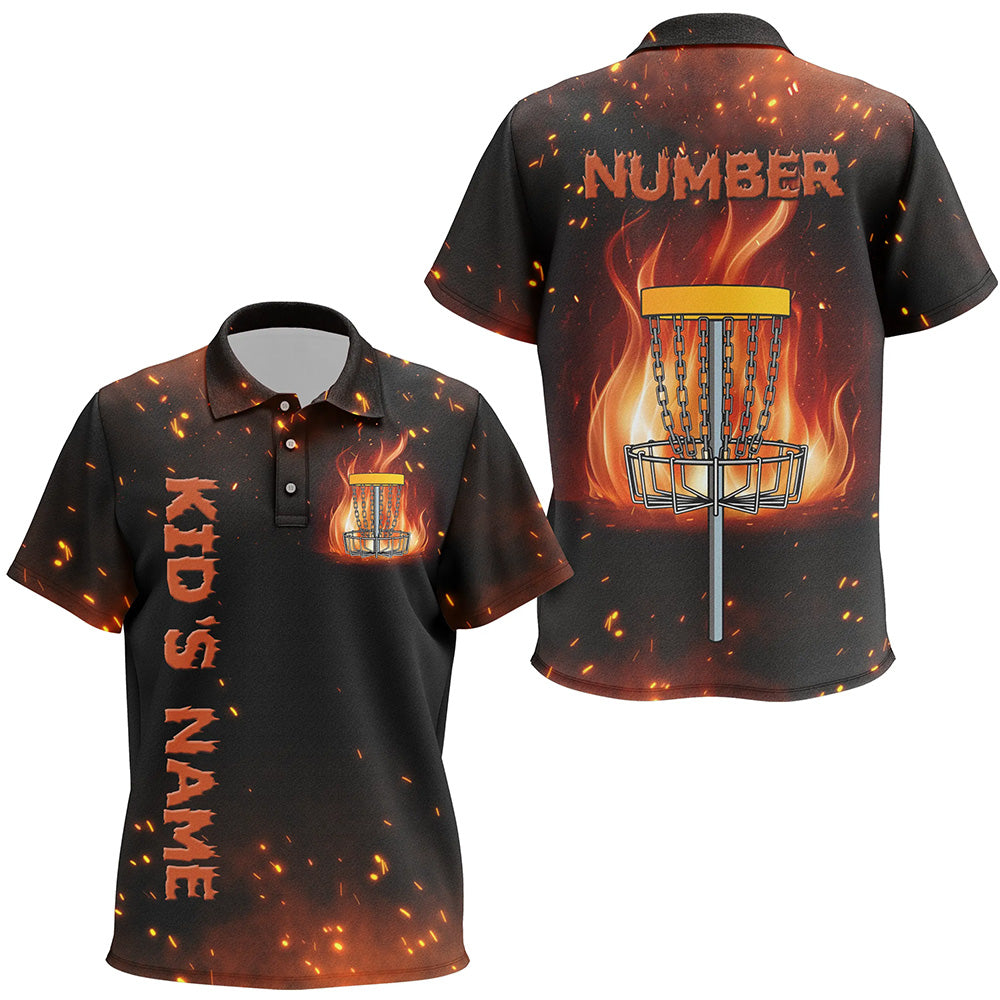 Flame Disc golf basket Polo shirt for Kid custom name and number team Disc golf jerseys NQS8874