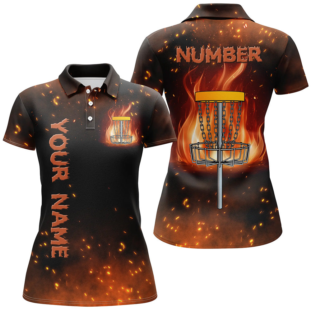 Flame Disc golf basket Polo shirt for women custom name and number team Disc golf jerseys NQS8874