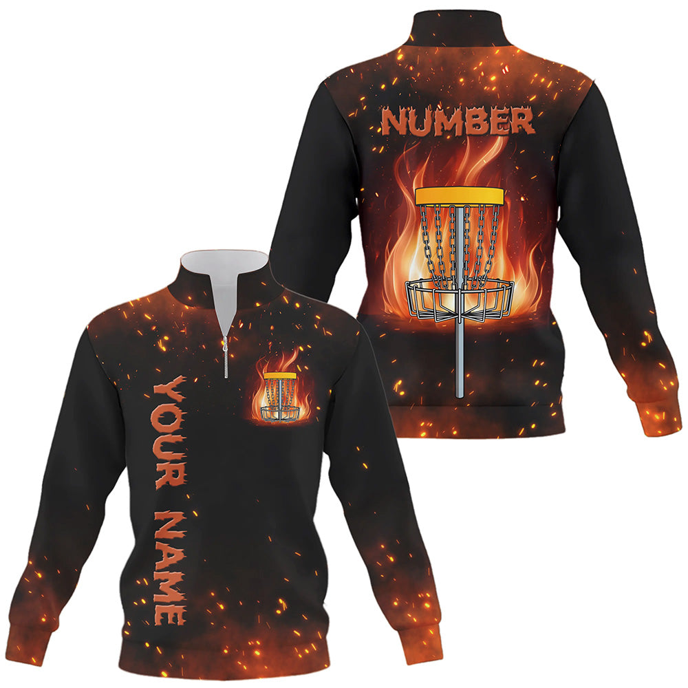 Flame Disc golf basket Quarter zip sweatshirt custom name and number team Disc golf sweater jerseys NQS8874