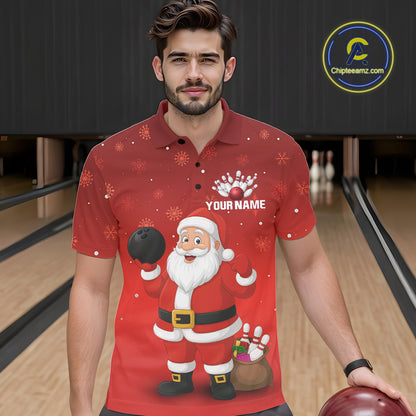 Funny Santa Bowling Red Christmas snowflake pattern Men's Bowling shirts Custom Xmas Bowling Outfits NQS10992
