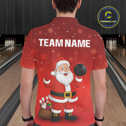 Funny Santa Bowling Red Christmas snowflake pattern Men's Bowling shirts Custom Xmas Bowling Outfits NQS10992