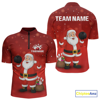 Funny Santa Bowling Red Christmas snowflake pattern Men's Bowling shirts Custom Xmas Bowling Outfits NQS10992