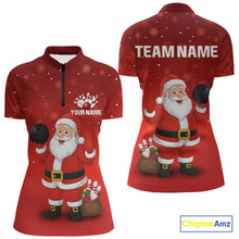 Load image into Gallery viewer, Funny Santa Bowling Red Christmas snowflake pattern Women&#39;s Bowling shirt Custom Xmas Bowling Outfits NQS10992