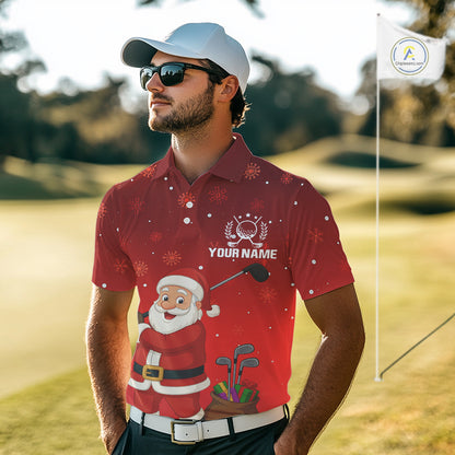 Funny Santa Golf Red Christmas snowflake pattern Men's Golf Polo shirts Custom Xmas Golf Outfits NQS10993