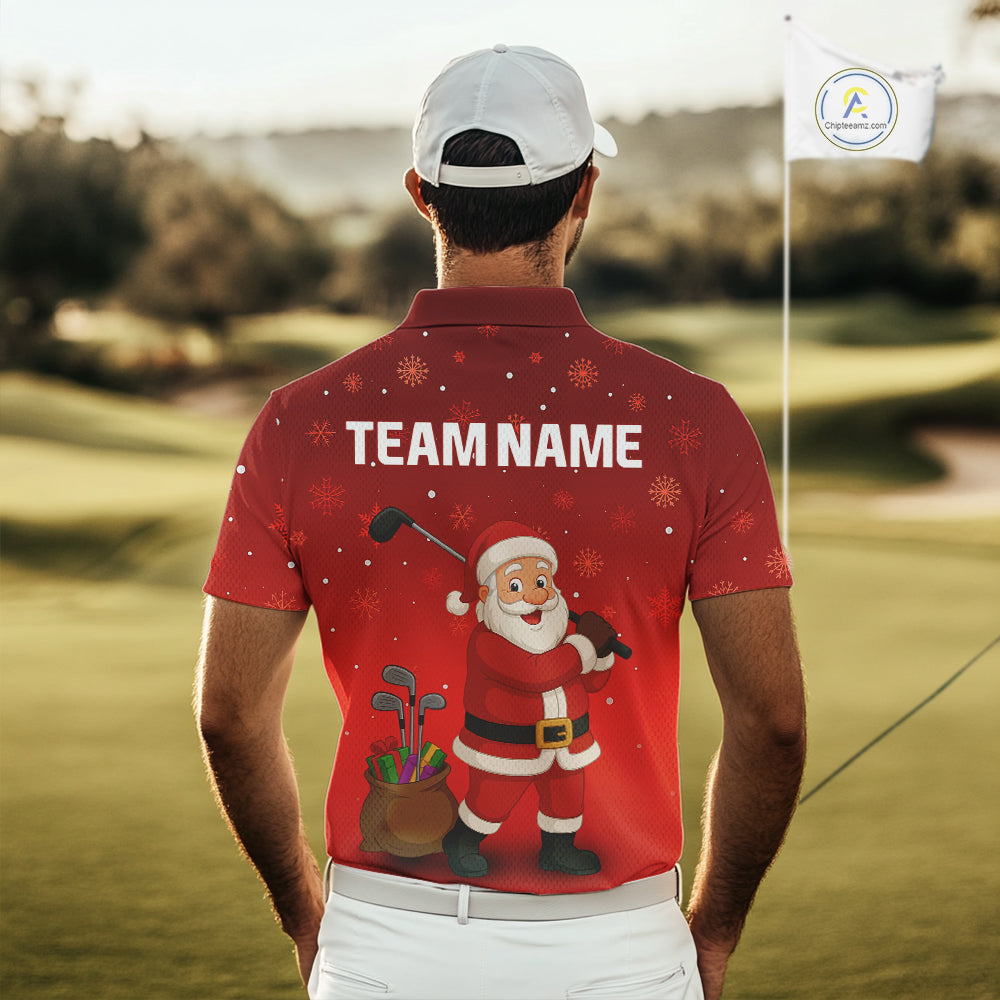 Funny Santa Golf Red Christmas snowflake pattern Men's Golf Polo shirts Custom Xmas Golf Outfits NQS10993