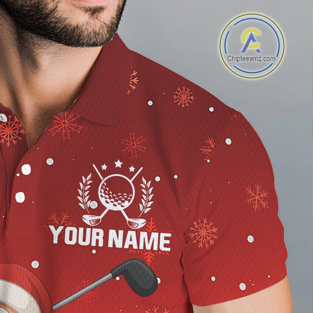 Funny Santa Golf Red Christmas snowflake pattern Men's Golf Polo shirts Custom Xmas Golf Outfits NQS10993