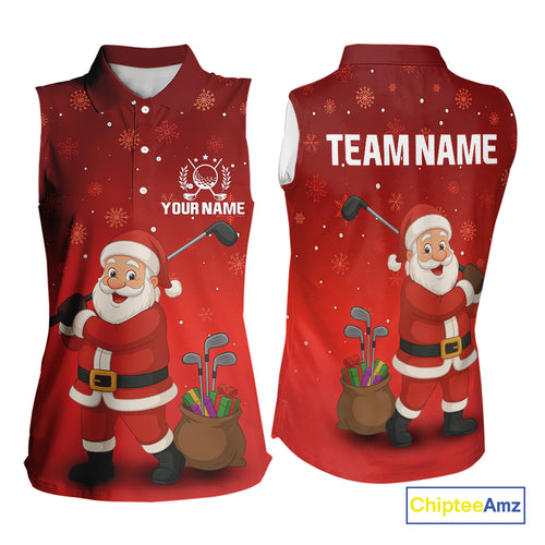 Funny Santa Golf Red Christmas snowflake pattern Sleeveless Golf Polo shirts Custom Xmas Golf Outfits NQS10993