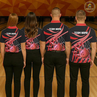 Red flame short-sleeve, long-sleeve bowling shirts for women Custom Team bowling outfit women NQS11393