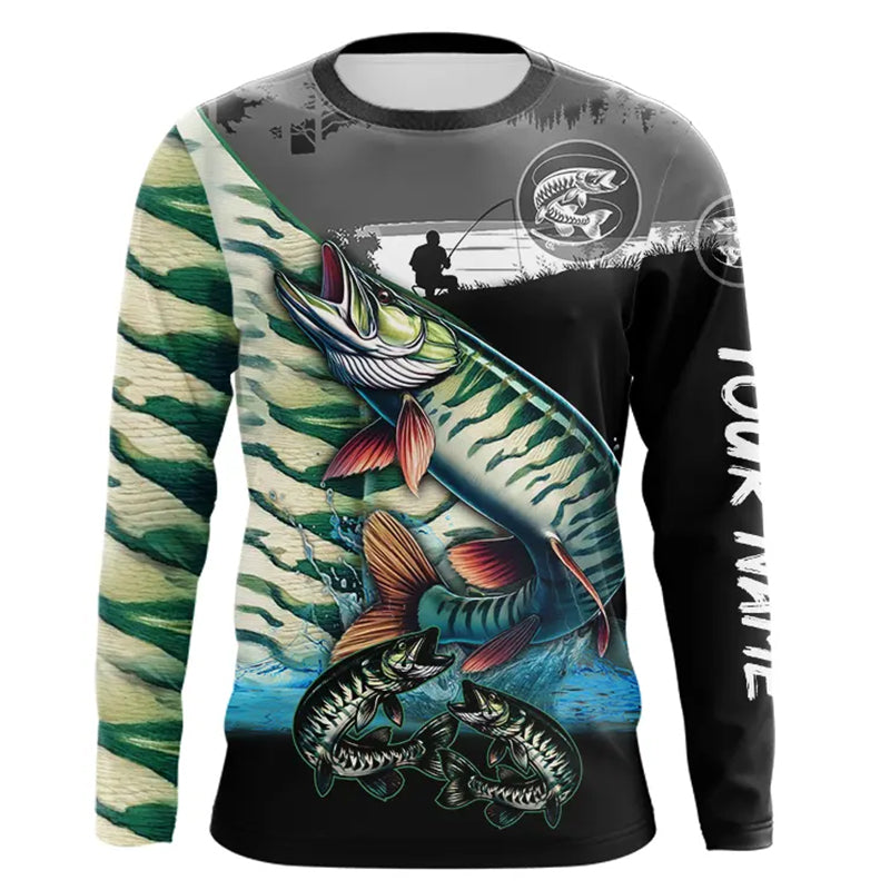 Musky fishing scales customize performance long sleeves Fishing shirts, Muskie fishing jerseys NQS5655