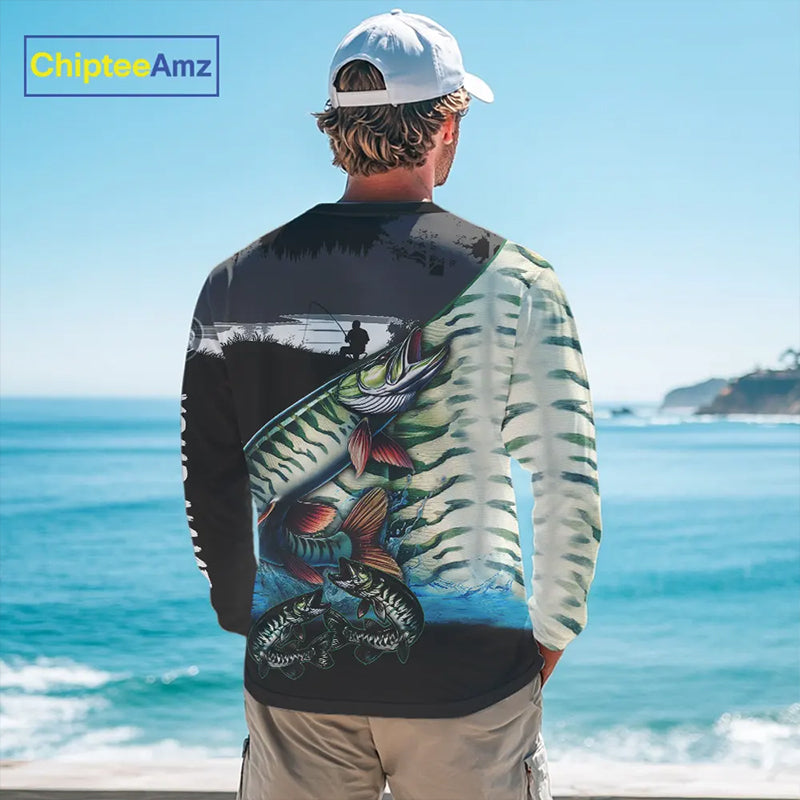 Musky fishing scales customize performance long sleeves Fishing shirts, Muskie fishing jerseys NQS5655