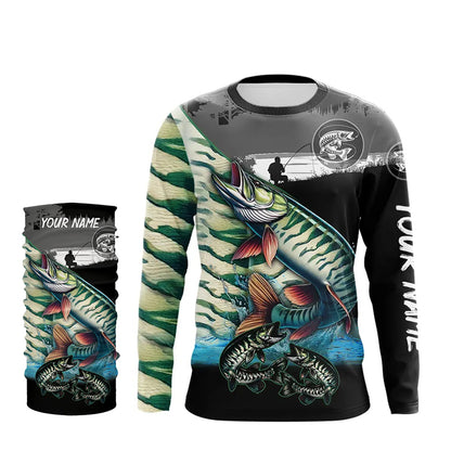 Musky fishing scales customize performance long sleeves Fishing shirts, Muskie fishing jerseys NQS5655