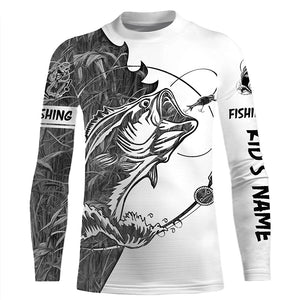 Gray camo Largemouth Bass fishing Long Sleeve Custom fishing shirts for men, women, Kid NQS2333