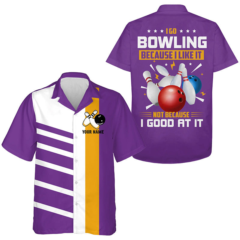 Funny Retro Hawaiian bowling shirts Custom button down shirts I go bowling because I like it | Purple NQS8640