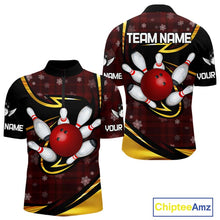 Load image into Gallery viewer, Red Christmas Plaid pattern snowflake Black and Gold Men&#39;s Bowling shirts Custom Xmas Bowling Gifts NQS10997