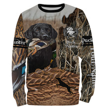 Load image into Gallery viewer, Labrador Retriever Mallard Duck hunting dog waterfowl camo custom name all over printed hunting shirts NQSD50