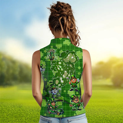 Personalized Green Shamrock Lucky Womens sleeveless polo shirt custom St patrick Day ladies golf tops NQS9327