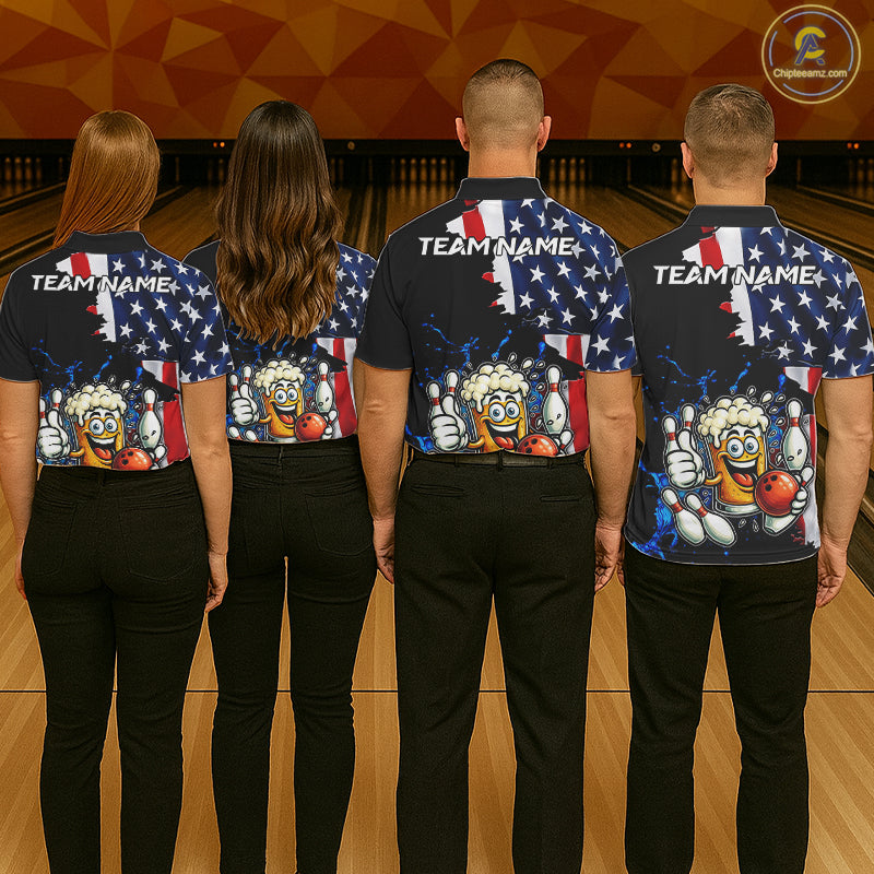Funny Beer Bowling Shirts for Women Custom US Flag Patriotic Team Bowling Jerseys Uniforms NQS11602