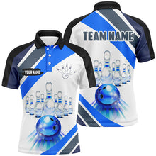 Load image into Gallery viewer, Blue Light Bowling Polo, Quarter Zip Shirt for men Custom Bowling ball and pins Team League Jerseys NQS7586