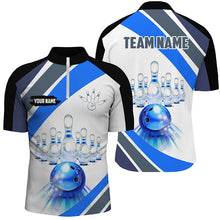 Load image into Gallery viewer, Blue Light Bowling Polo, Quarter Zip Shirt for men Custom Bowling ball and pins Team League Jerseys NQS7586