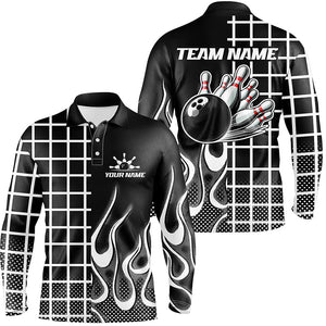 Black and white retro Bowling Polo, Quarter Zip Shirt for Men Custom Bowling Team League Jerseys NQS7588