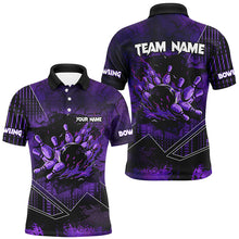 Load image into Gallery viewer, Purple grunge flame bowling ball pins Men Bowling Polo, Quarter zip shirt custom bowling Team jerseys NQS8203