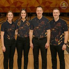 Load image into Gallery viewer, Personalized Black and Orange Tiger Bowling Team Polo, 1/4 Zip Shirts For Women, Tiger Bowling Jersey NQS11203