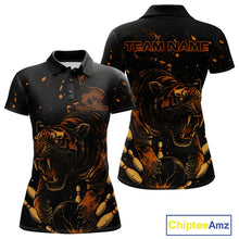 Load image into Gallery viewer, Personalized Black and Orange Tiger Bowling Team Polo, 1/4 Zip Shirts For Women, Tiger Bowling Jersey NQS11203