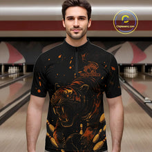 Load image into Gallery viewer, Personalized Black and Orange Tiger Bowling Team Polo, 1/4 Zip Shirts For Men, Tiger Bowling Jerseys NQS11203