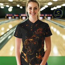 Load image into Gallery viewer, Personalized Black and Orange Tiger Bowling Team Polo, 1/4 Zip Shirts For Women, Tiger Bowling Jersey NQS11203
