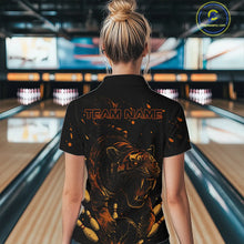 Load image into Gallery viewer, Personalized Black and Orange Tiger Bowling Team Polo, 1/4 Zip Shirts For Women, Tiger Bowling Jersey NQS11203