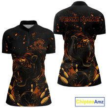 Load image into Gallery viewer, Personalized Black and Orange Tiger Bowling Team Polo, 1/4 Zip Shirts For Women, Tiger Bowling Jersey NQS11203