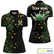 Load image into Gallery viewer, Personalized Green Clover St Patrick's Day pattern Bowling Shirts For Women, Team Bowling Jerseys NQS11206