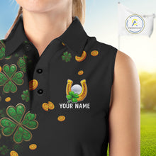 Load image into Gallery viewer, Personalized Green Clover St Patrick&#39;s Day pattern Sleeveless Golf Polo Shirts, Best ladies golf wear NQS11207
