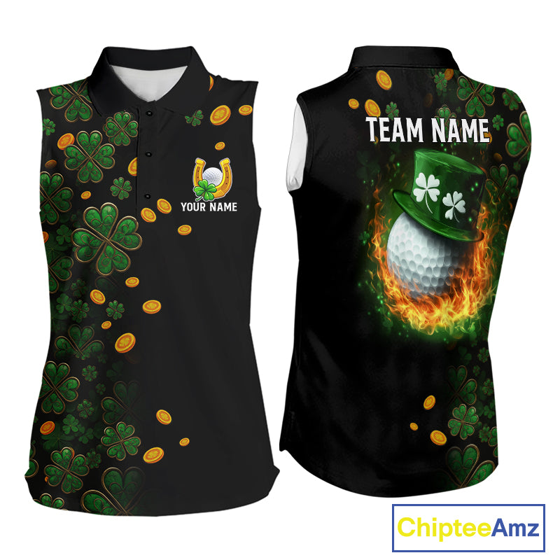 Personalized Green Clover St Patrick's Day pattern Sleeveless Golf Polo Shirts, Best ladies golf wear NQS11207