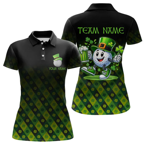 Green clover pattern Lucky golf shirt Women polo shirts custom St patrick Day golf tops for ladies NQS9338