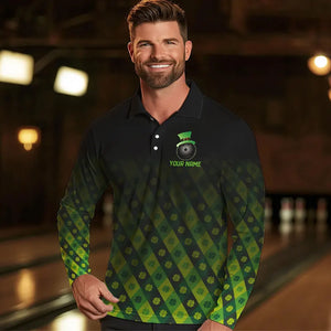 Black and Green Skull clover pattern Lucky Bowling shirts for men Custom Bowling Team league Jerseys NQS9339