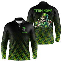 Load image into Gallery viewer, Black and Green Skull clover pattern Lucky Bowling shirts for men Custom Bowling Team league Jerseys NQS9339