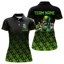 Load image into Gallery viewer, Black and Green Skull clover pattern Lucky Bowling shirts for Women Custom Bowling Team league Jerseys NQS9339