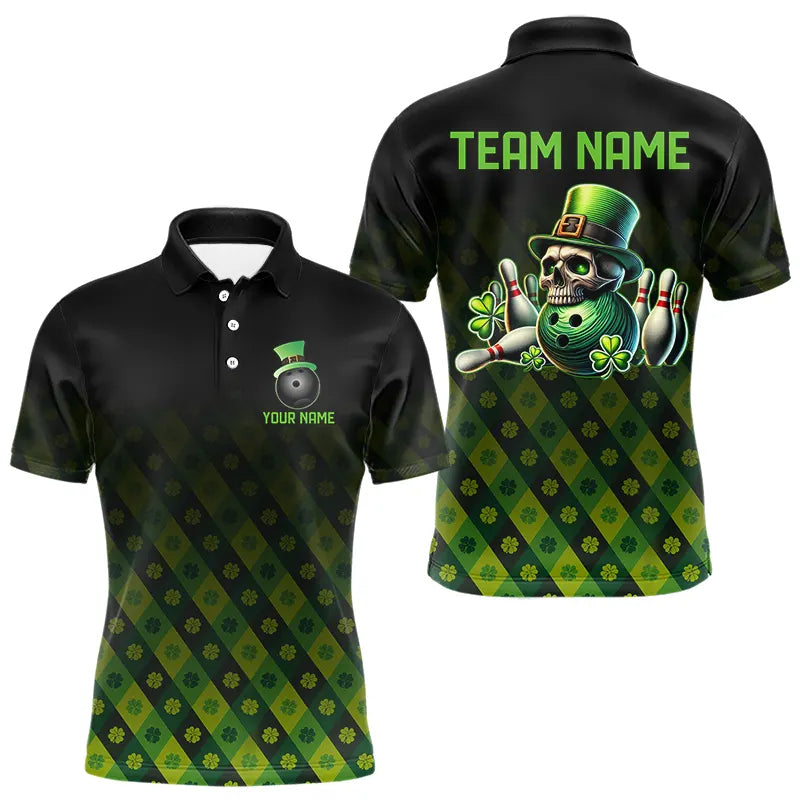 Black and Green Skull clover pattern Lucky Bowling shirts for men Custom Bowling Team league Jerseys NQS9339