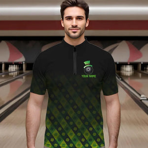 Black and Green Skull clover pattern Lucky Bowling shirts for men Custom Bowling Team league Jerseys NQS9339