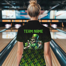 Load image into Gallery viewer, Black and Green Skull clover pattern Lucky Bowling shirts for Women Custom Bowling Team league Jerseys NQS9339